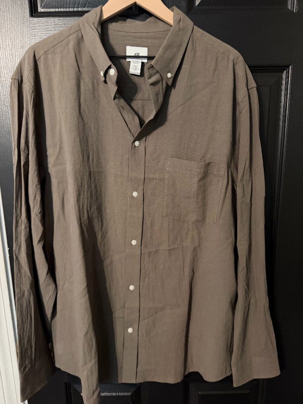 Gently Worn Men's H&M Casual Long Sleeve Dark Tan Green Regular Fit XL